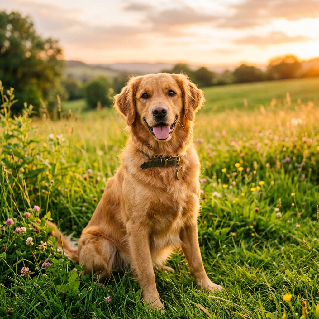 Perro feliz en el campo
